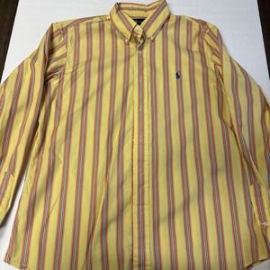 Ralph Lauren Custom Fit 100% Cotton Stripe Button Down Long Sleeve Polo Shirt L